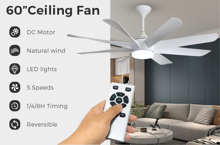 High RPM 60 inch 5 speed energy saving 220v ceiling fan with light ...
